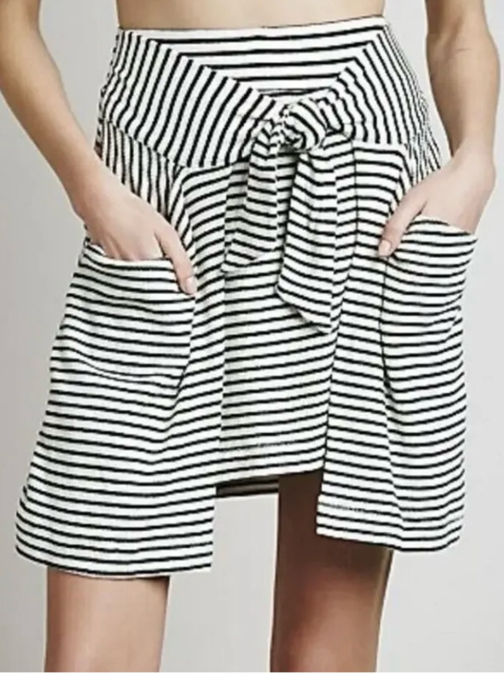 Free People Striped Waffle Knit Tie Front Mini Skirt Pockets size M